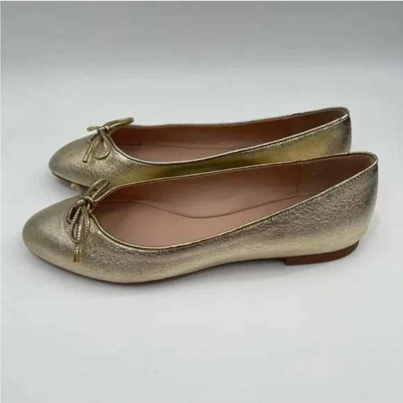 Stuart Weitzman Gabby Flats Gold Platino Ballet Leather Bows Classic NWT 7.5 - Picture 4 of 12